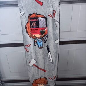 Chucky Plush Throw Blanket - Gray with Red Accents